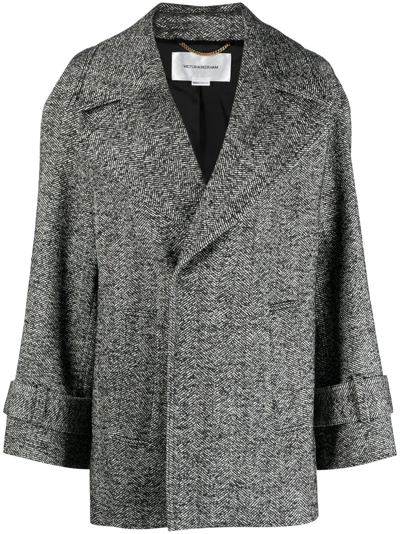 Shop Victoria Beckham Tweed Virgin-wool Blend Peacoat In Black
