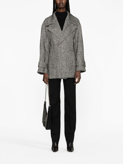 Shop Victoria Beckham Tweed Virgin-wool Blend Peacoat In Black