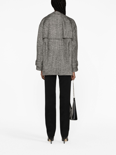 Victoria Beckham Tweed Virgin-wool Blend Peacoat In Black