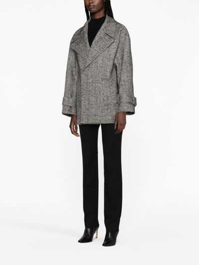 Shop Victoria Beckham Tweed Virgin-wool Blend Peacoat In Black