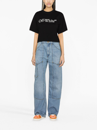 Shop Off-white Big Bookish Cropped Cotton T-shirt In Black