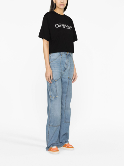 Shop Off-white Big Bookish Cropped Cotton T-shirt In Black