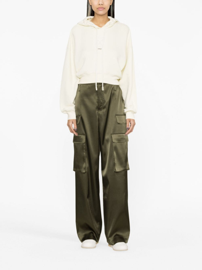 Off-white Faux-pearl Embellished Cropped Hoodie In White