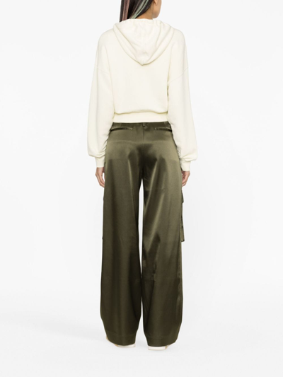 Off-white Faux-pearl Embellished Cropped Hoodie In White