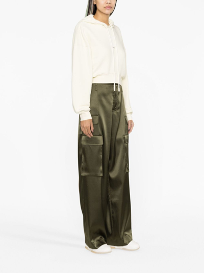 Off-white Faux-pearl Embellished Cropped Hoodie In White
