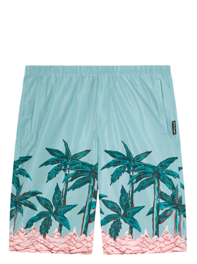Shop Palm Angels Palms Row-print Swim Shorts In Blue