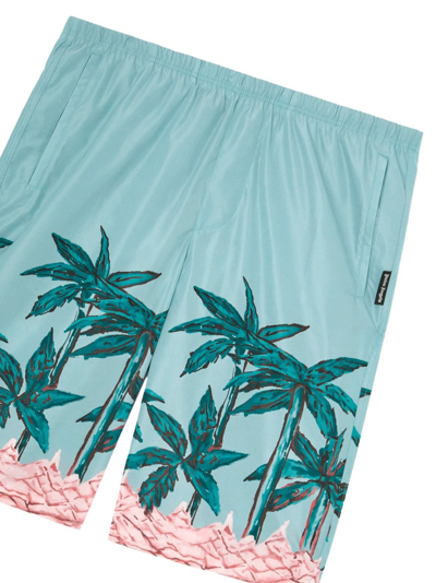 Palm Angels Palms Row Long Swimshorts In Blue