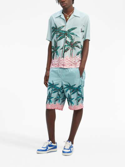 Shop Palm Angels Palms Row-print Swim Shorts In Blue