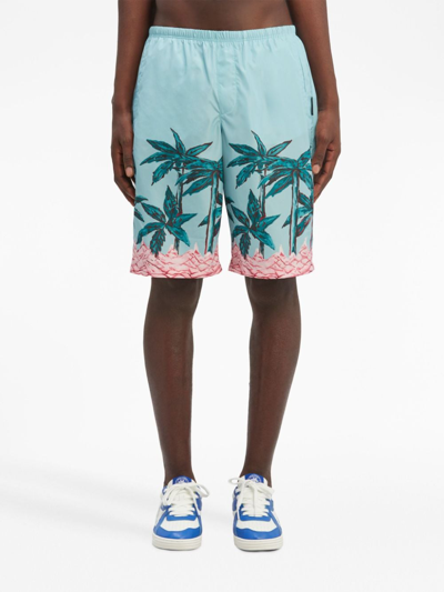 Shop Palm Angels Palms Row-print Swim Shorts In Blue