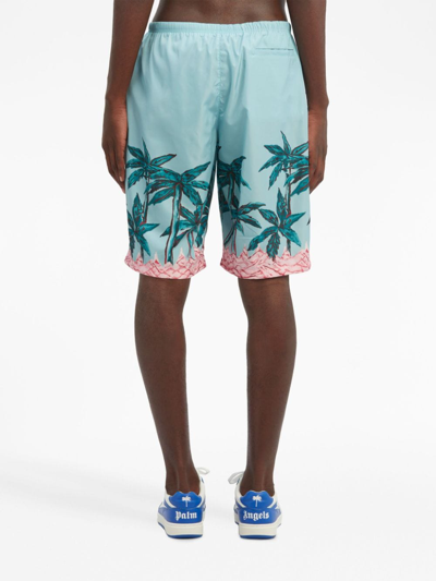Palm Angels Palms Row Long Swimshorts In Blue