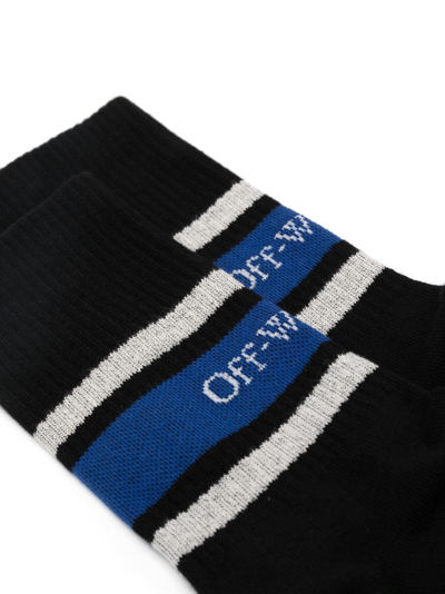 Shop Off-white Logo-intarsia Striped Ribbed Socks In Black