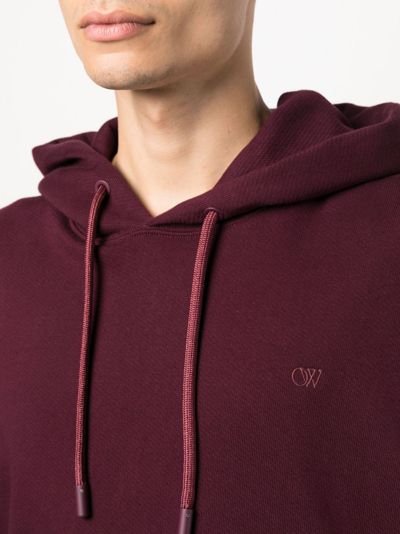 Shop Off-white Logo-embroidered Cotton Hoodie In Red
