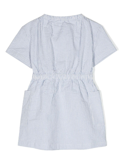 Shop Kenzo Logo-embroidered Striped A-line Dress In Blue