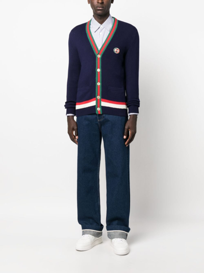 Shop Gucci Web-stripe Button-up Cardigan In Blue