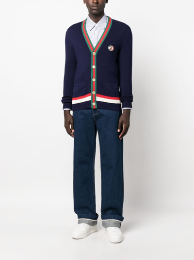 Gucci Web-stripe Button-up Cardigan In Blue