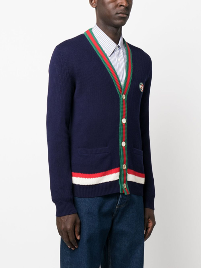 Shop Gucci Web-stripe Button-up Cardigan In Blue