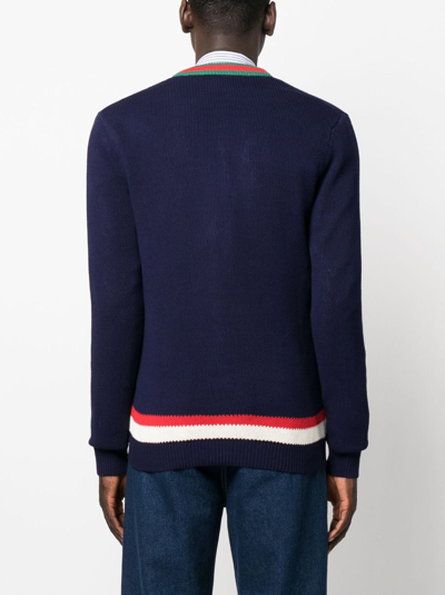 Shop Gucci Web-stripe Button-up Cardigan In Blue