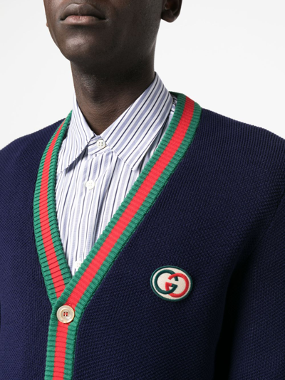 Shop Gucci Web-stripe Button-up Cardigan In Blue
