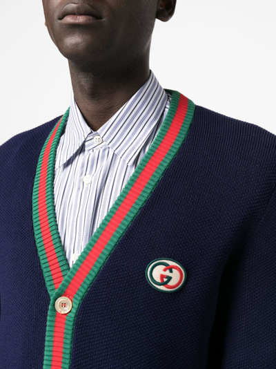 Gucci Web-stripe Button-up Cardigan In Blue