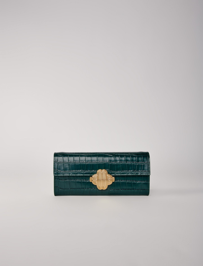 Shop Maje Croc-effect Embossed Leather Bag For Fall/winter In Bottle Green /