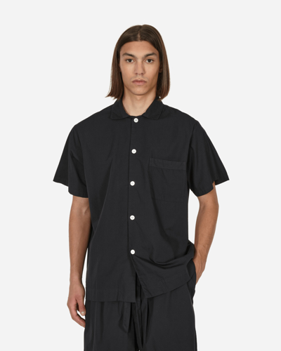 Shop Tekla Poplin Pyjamas Shortsleeve Shirt In Black