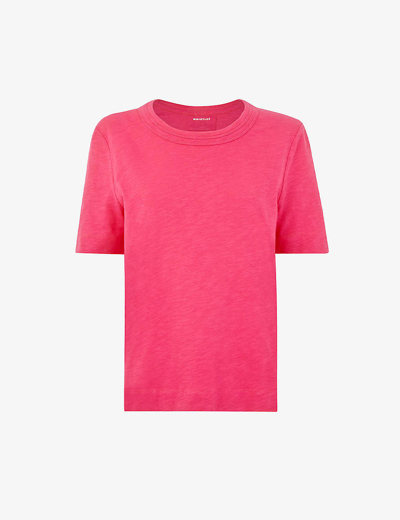 Shop Whistles Women's Bright Pink/fuschia Double Neckline-trim Relaxed-silhouette Cotton-jersey T-shirt