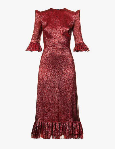 Shop The Vampire's Wife Women's Red Falconetti Metallic-thread Silk-blend Midi Dress