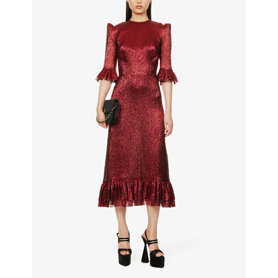 Shop The Vampire's Wife Falconetti Metallic-thread Silk-blend Midi Dress In Red