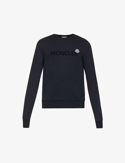 Shop Moncler Men's Navy Logo-print Brand-patch Cotton-jersey Sweatshirt