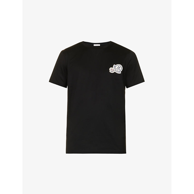 Shop Moncler Men's Black Logo-appliqué Regular-fit Cotton-jersey T-shirt