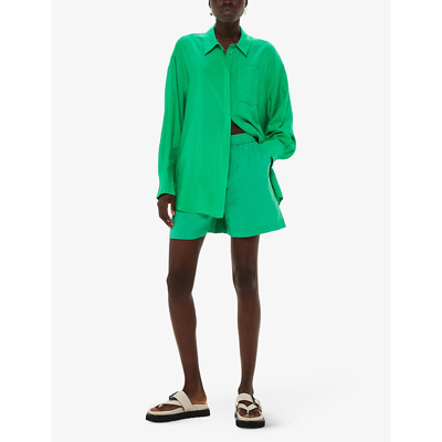 Shop Whistles Women's Green Nicola Elasticated-waist Woven Short