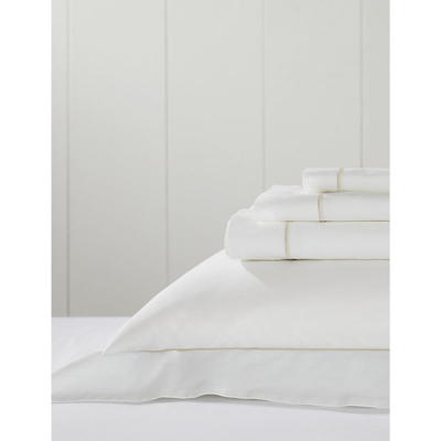 The White Company Rast-border Standard Cotton Pillowcase 50cm X 75cm In White/natural