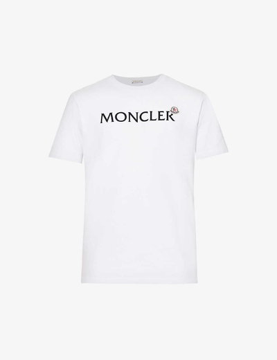 Shop Moncler Men's White Logo-print Brand-patch Cotton-jersey T-shirt