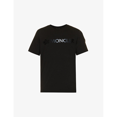 Shop Moncler Men's Black Brand-print Regular-fit Cotton-jersey T-shirt