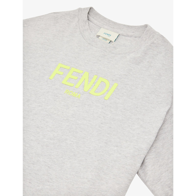Shop Fendi Boys Gri Melang+gial Fluo Kids Logo-print Cotton-jersey T-shirt 4-12 Years