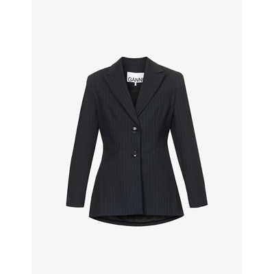 Shop Ganni Women's Sky Captain Pinstriped Single-breasted Recycled Polyester-blend Blazer