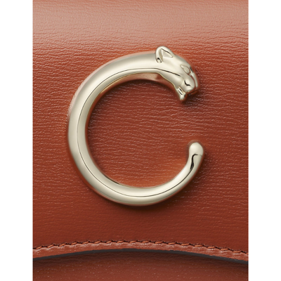 Shop Cartier Panthère De  Mini Leather Wallet In Brown