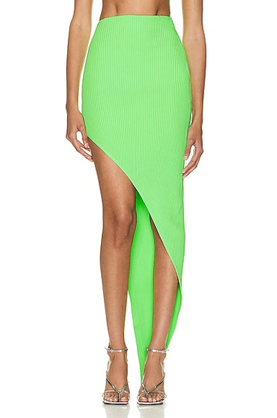 Shop David Koma Asymmetrical Hem Knit Skirt In Neon Green