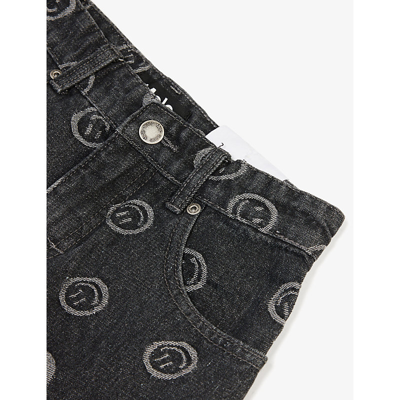 Shop Molo Aiden Woven Smiley-face Jeans 4-10 Years In Happiness Black