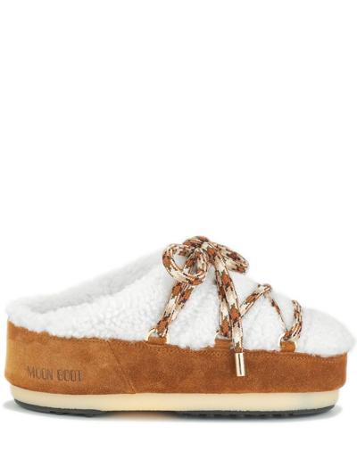 Shop Moon Boot Faux-shearling Lace-up Mules In White