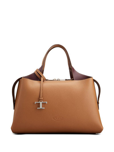 Shop Tod's Logo-pendant Leather Shoulder Bag In Brown