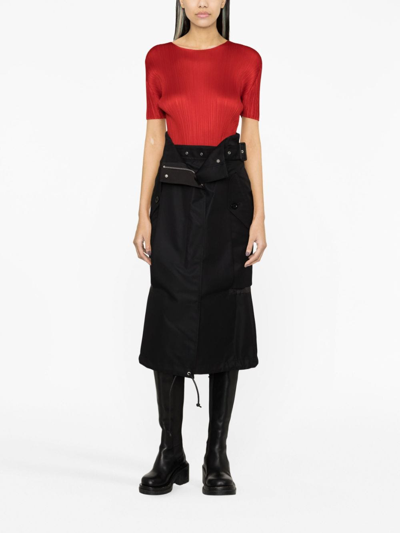 Shop Sacai High-rise Midi Skirt In Black