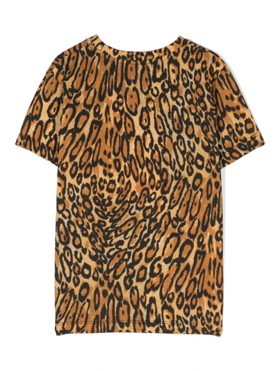 Shop Moschino Logo-print Leopard-print T-shirt In Brown