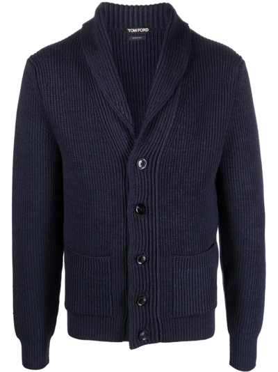 Shop Tom Ford V-neck Knitted Cardigan In Blue