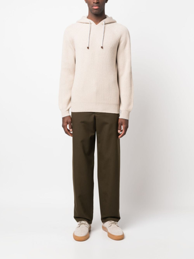 Shop Brunello Cucinelli Ribbed-knit Cashmere Hoodie In Neutrals