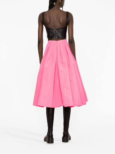 Shop Alexander Mcqueen Pleated Faille Midi Skirt In Pink