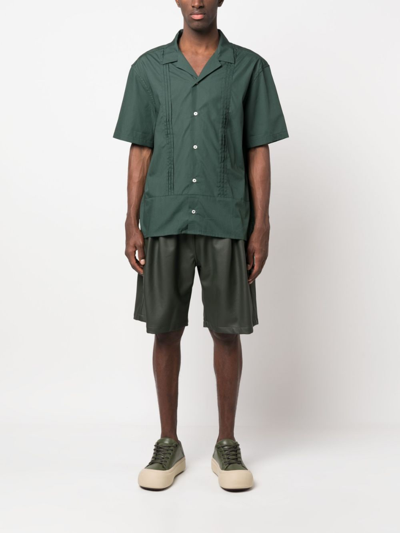 Shop Drôle De Monsieur Pleat-detail Short-sleeved Shirt In Green