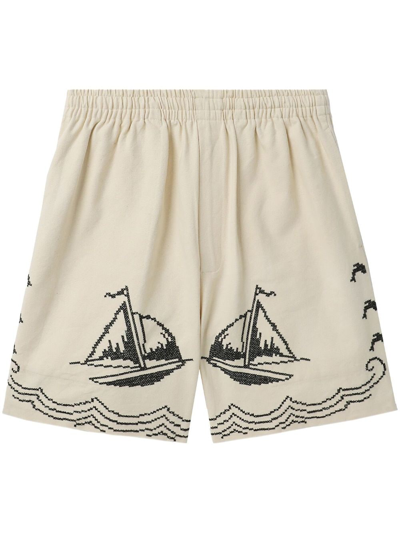 Shop Bode Sailing Cotton Shorts In Neutrals
