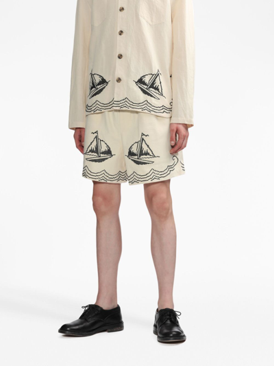 Shop Bode Sailing Cotton Shorts In Neutrals