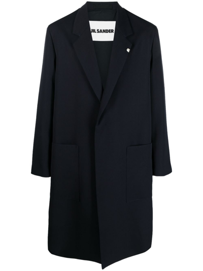 Shop Jil Sander Single-breasted Wool Coat In Blue